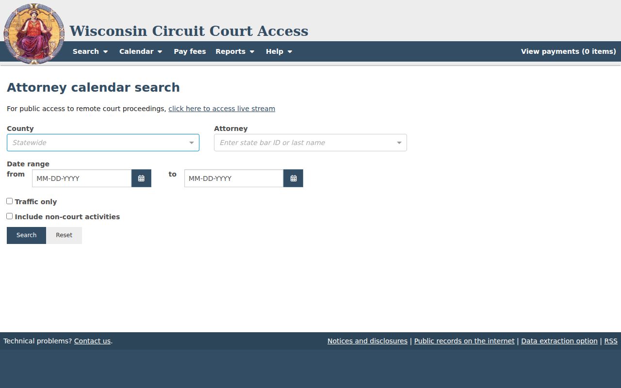 Menominee County attorney calendar controls in WCCA