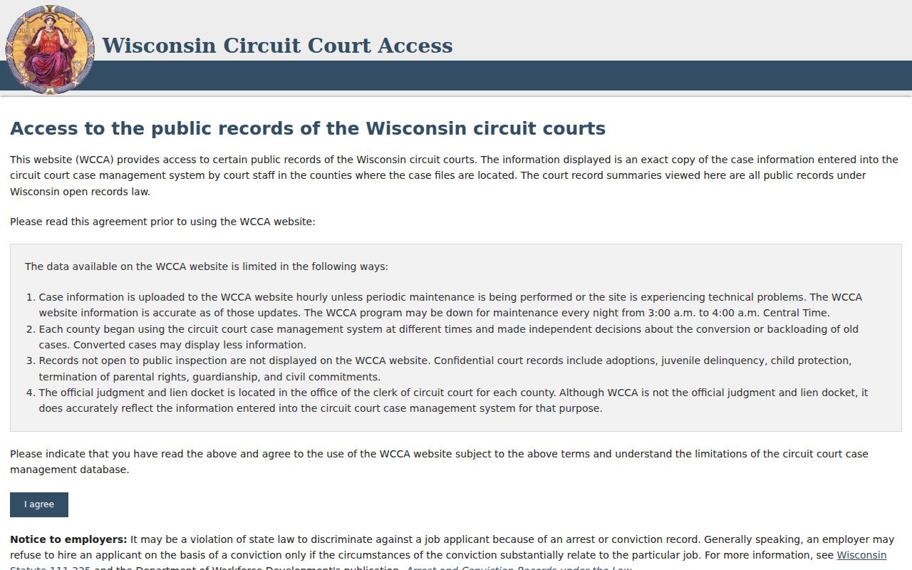 Menominee County case search WCCA statewide portal